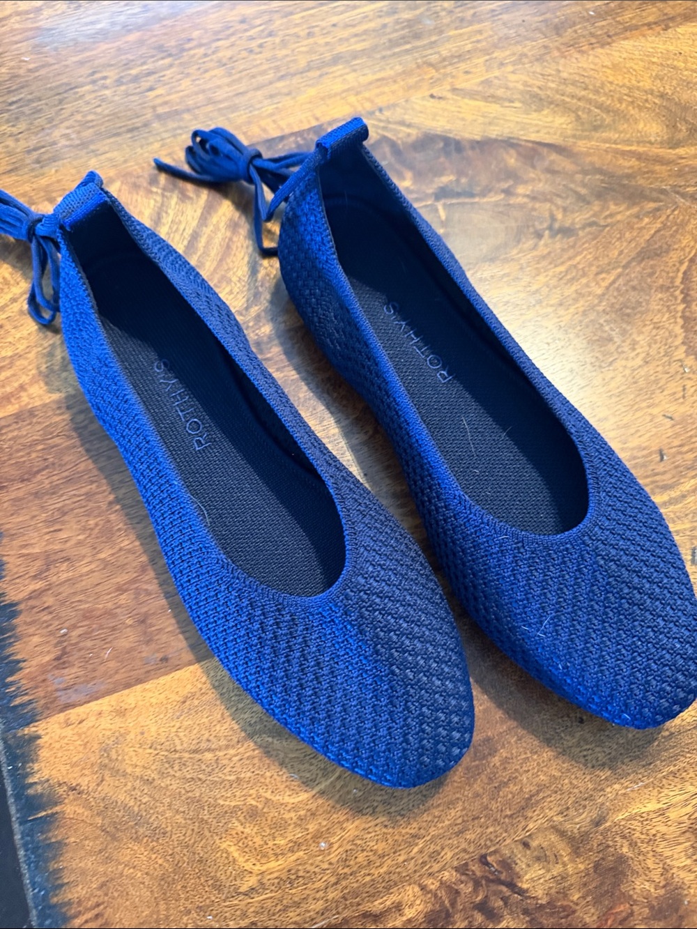 Rothy's Royal Blue Knit Ballet Flats with Heel Tie New! Size 8.5
